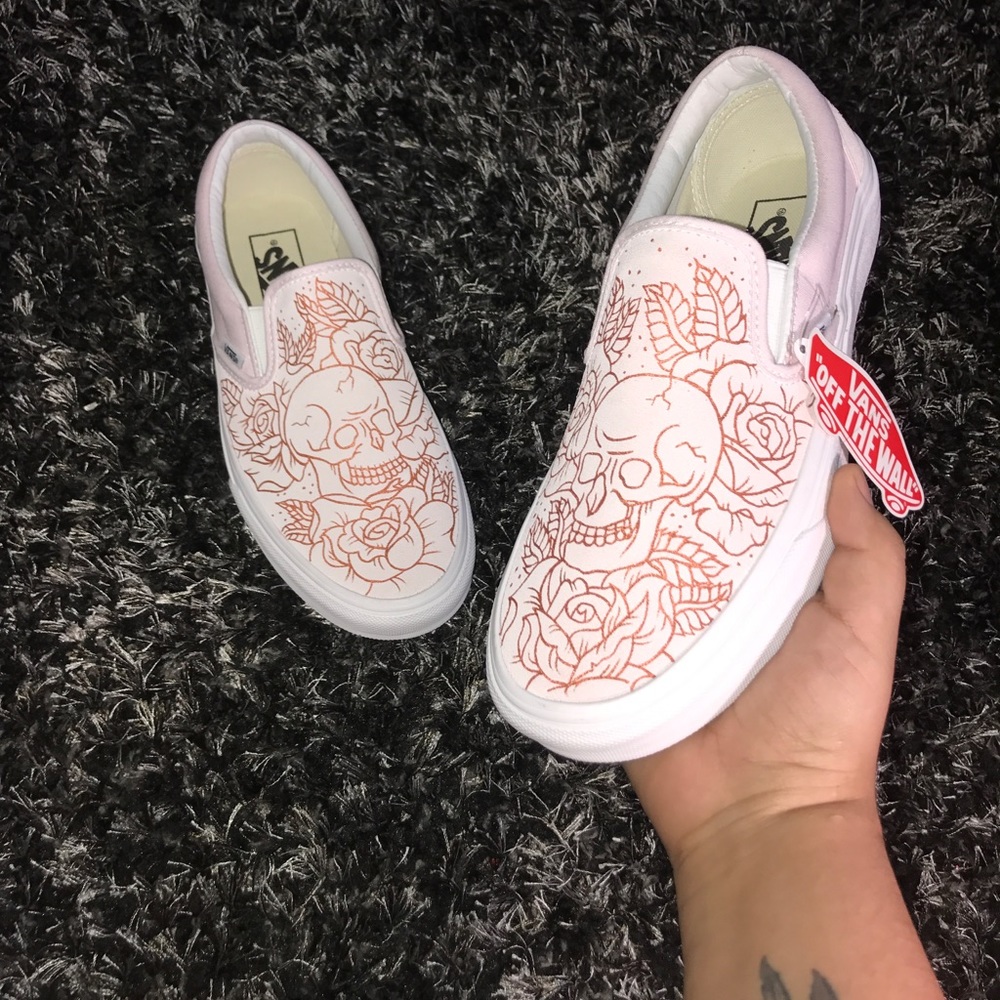 Custom rose and skulls vans shoes